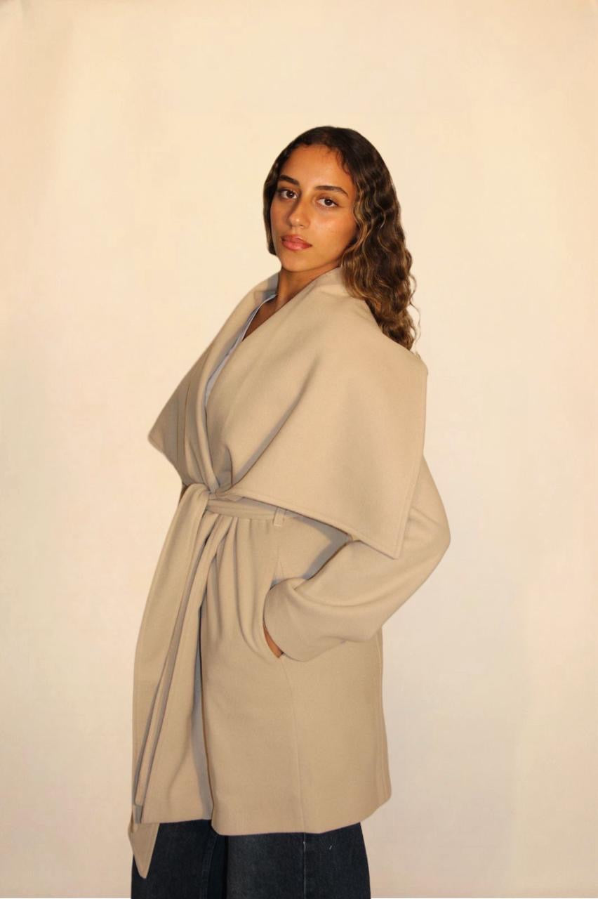 The wrap coat in beige
