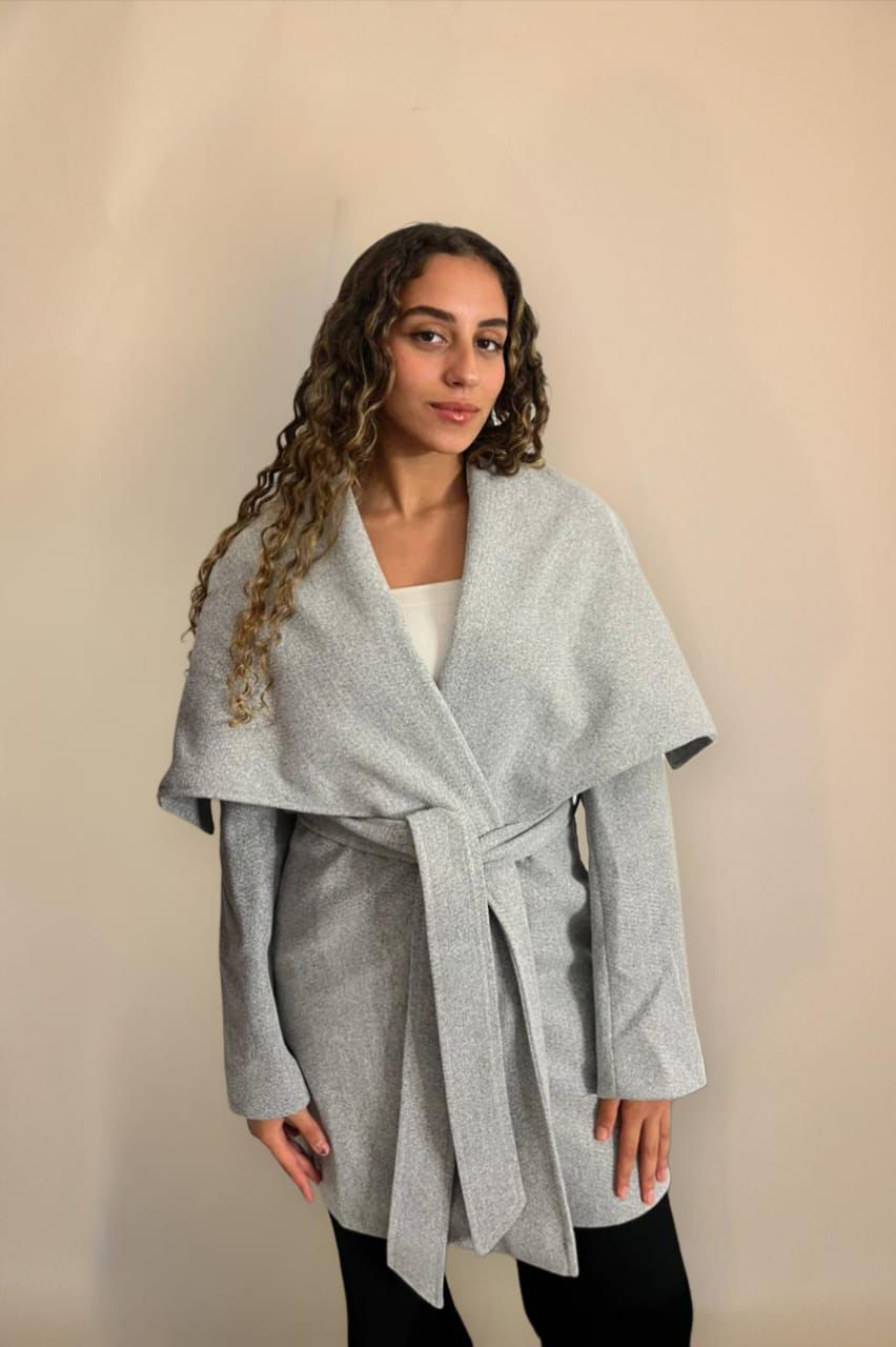 The wrap coat in grey