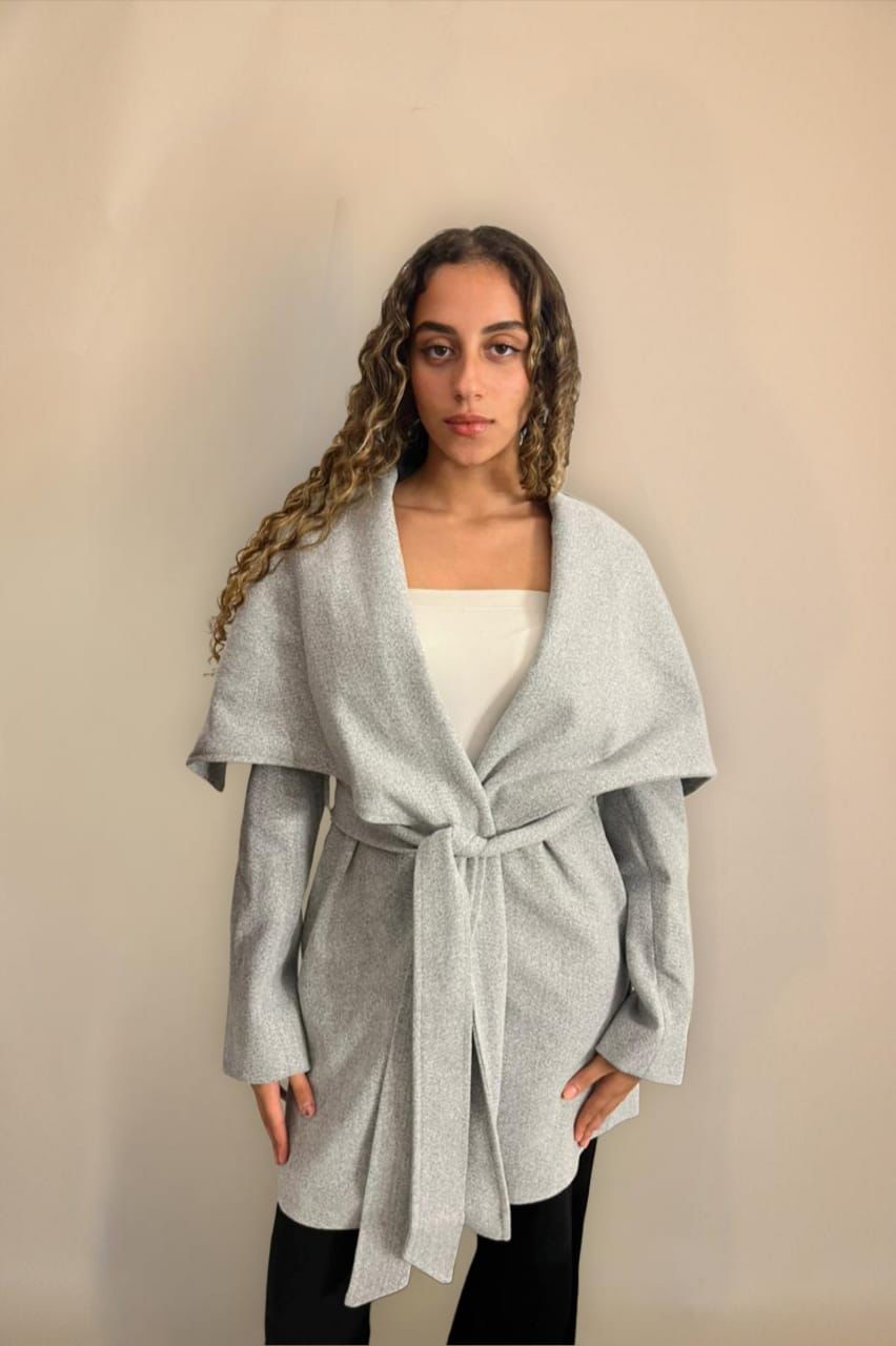 The wrap coat in grey