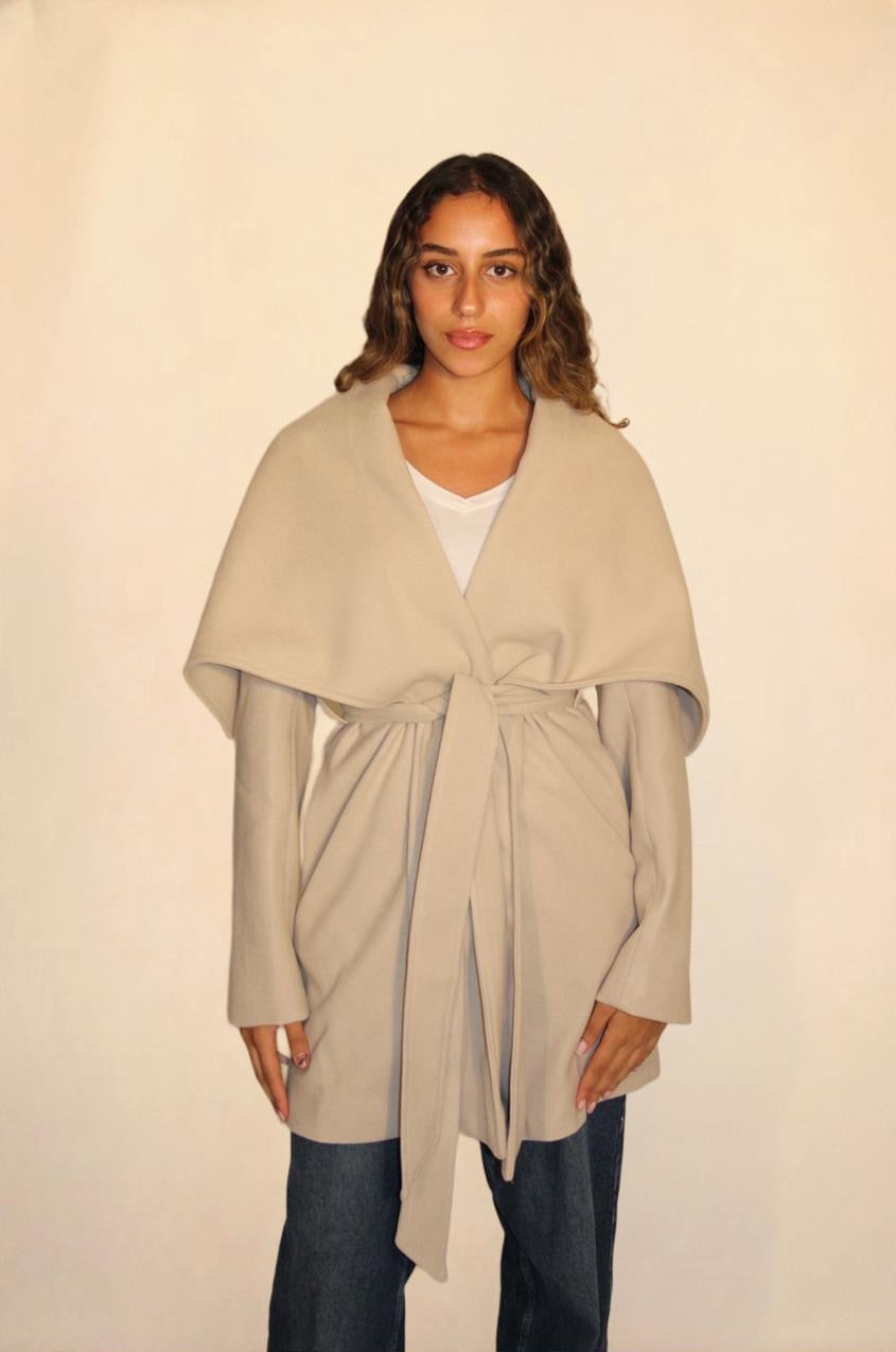 The wrap coat in beige